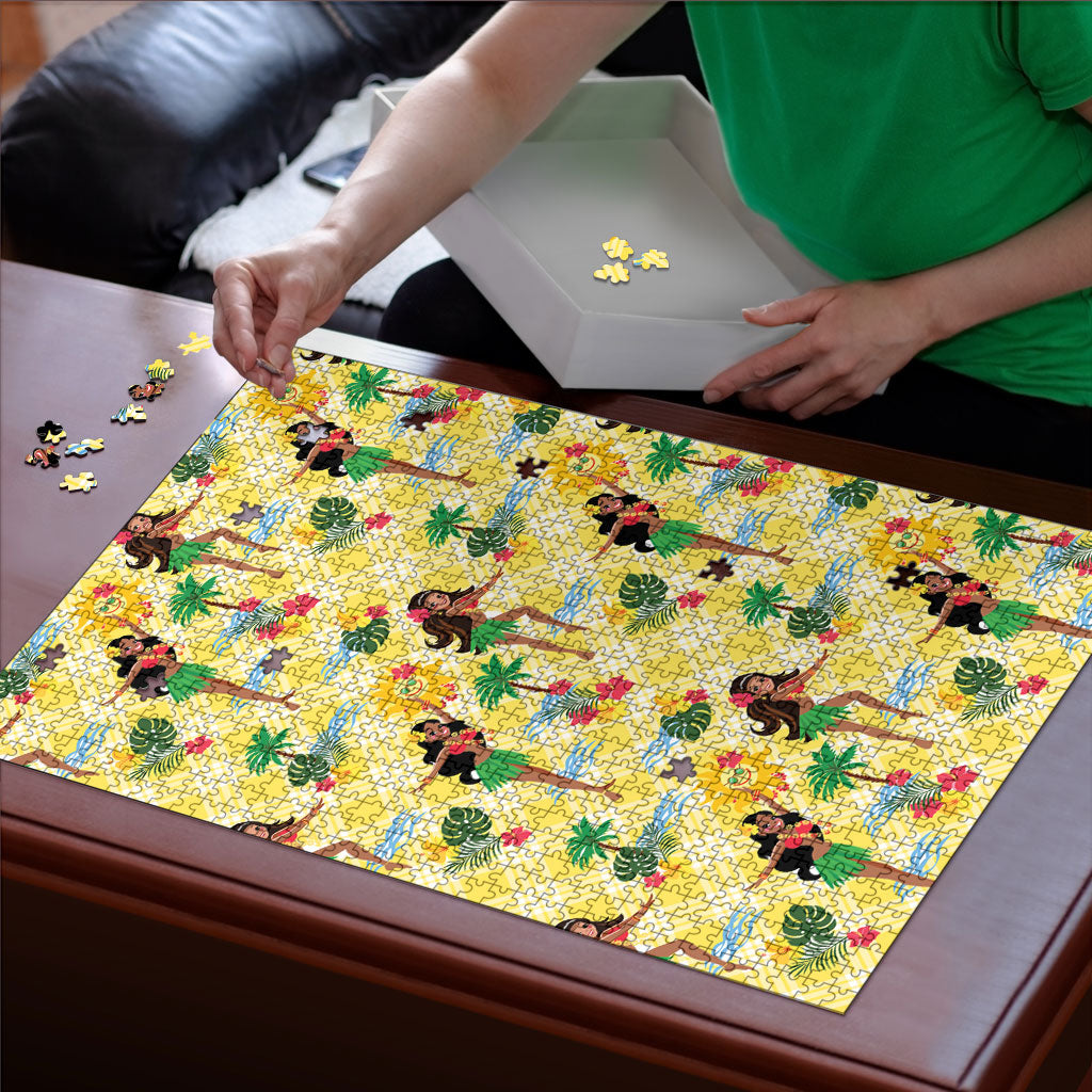 Hawaii Hula Girl Tropical Puzzle Yellow Palaka LT01 - Polynesian Pride