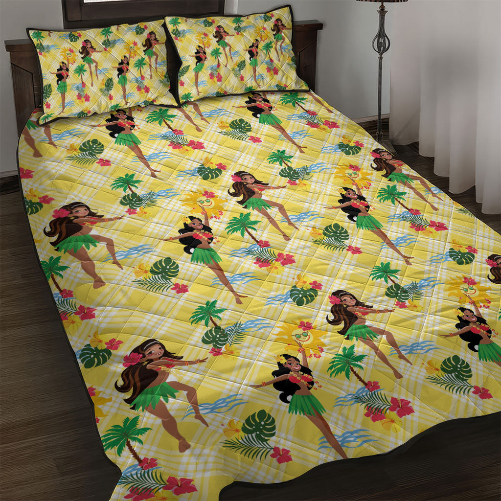 Hawaii Hula Girl Tropical Quilt Bed Set Yellow Palaka LT01 Yellow - Polynesian Pride