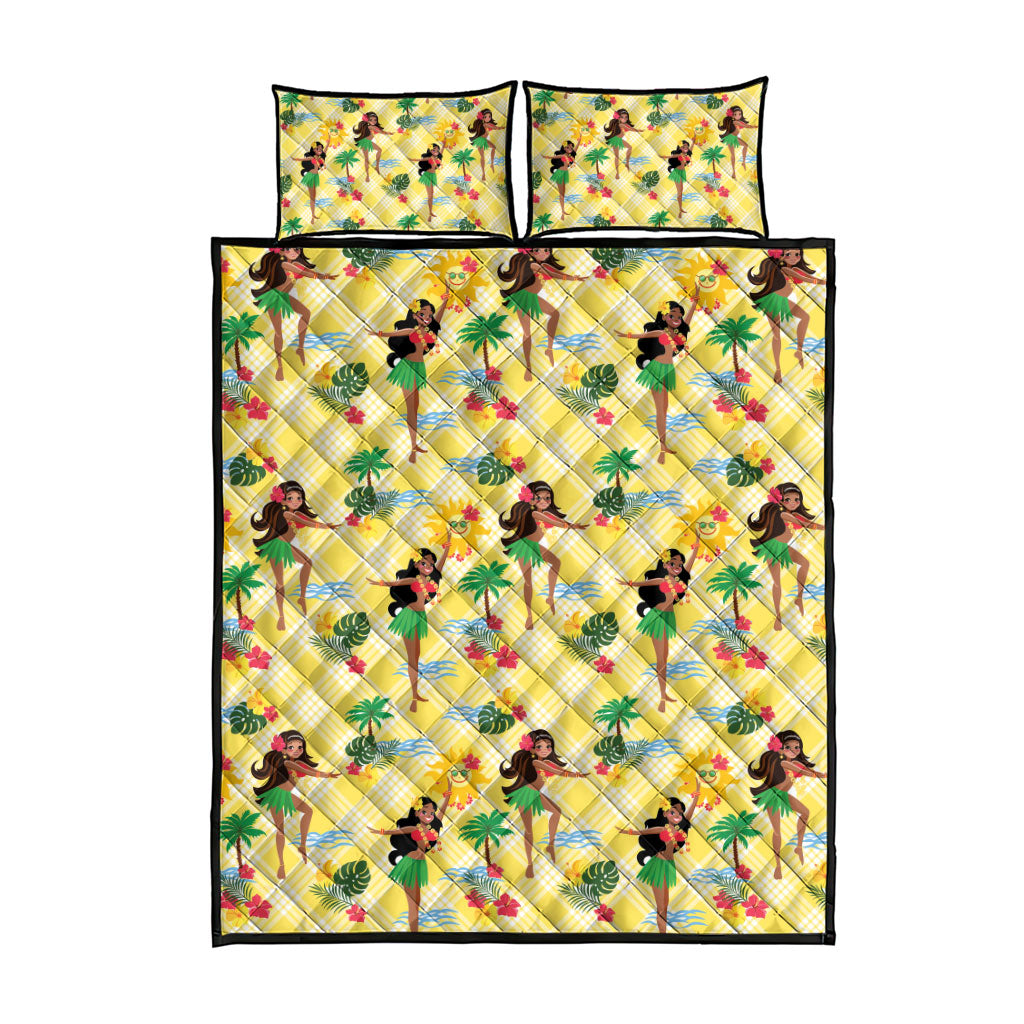 Hawaii Hula Girl Tropical Quilt Bed Set Yellow Palaka LT01 - Polynesian Pride