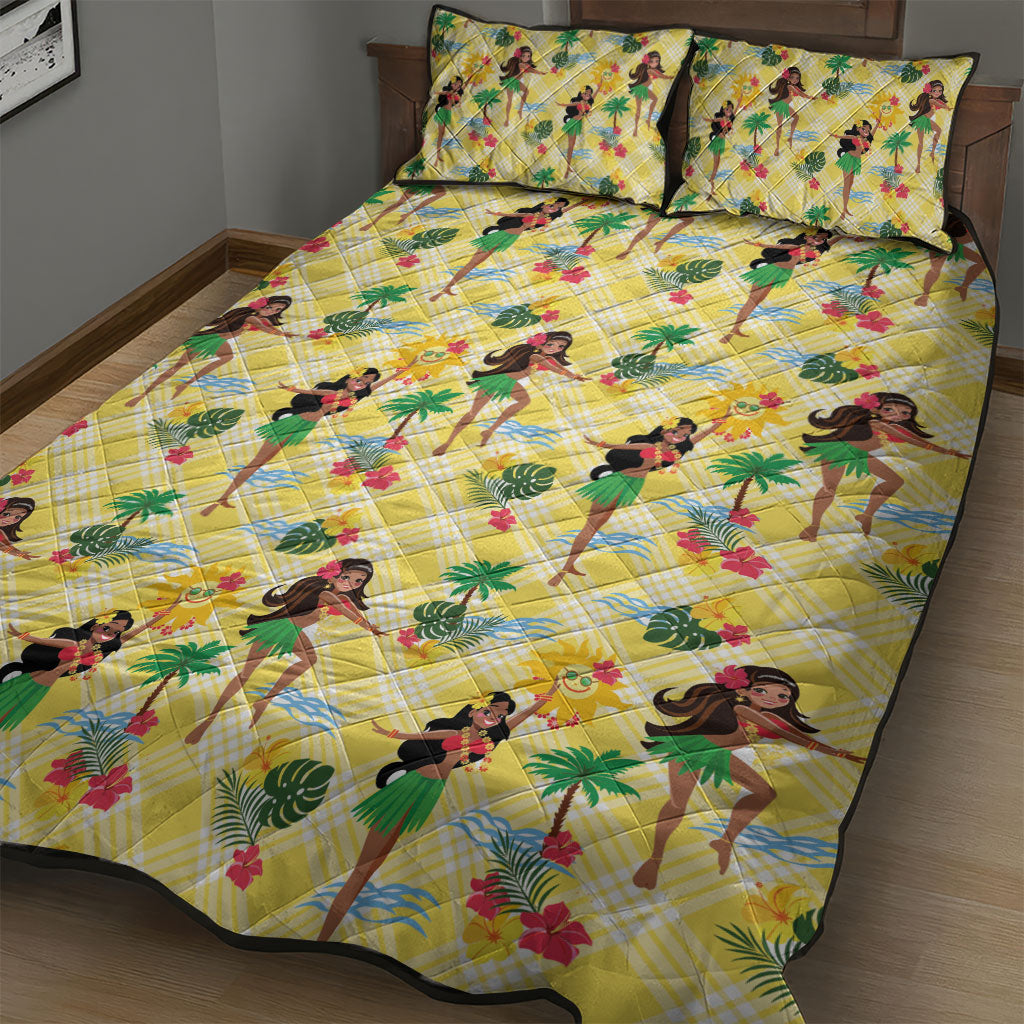 Hawaii Hula Girl Tropical Quilt Bed Set Yellow Palaka LT01 - Polynesian Pride