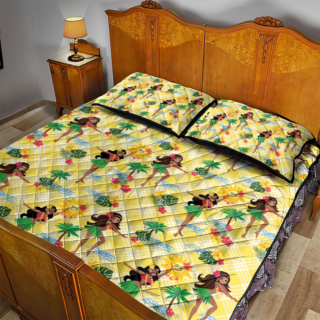 Hawaii Hula Girl Tropical Quilt Bed Set Yellow Palaka LT01 - Polynesian Pride