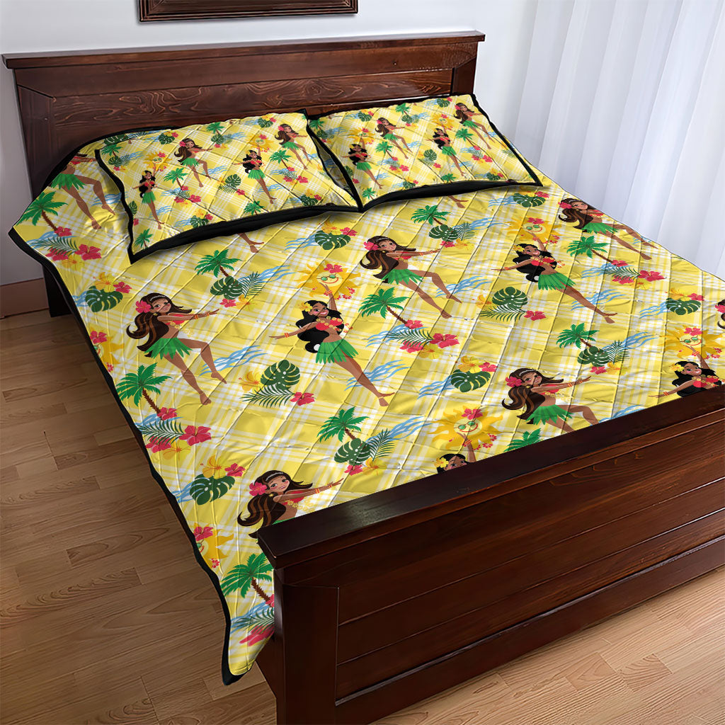 Hawaii Hula Girl Tropical Quilt Bed Set Yellow Palaka LT01 - Polynesian Pride