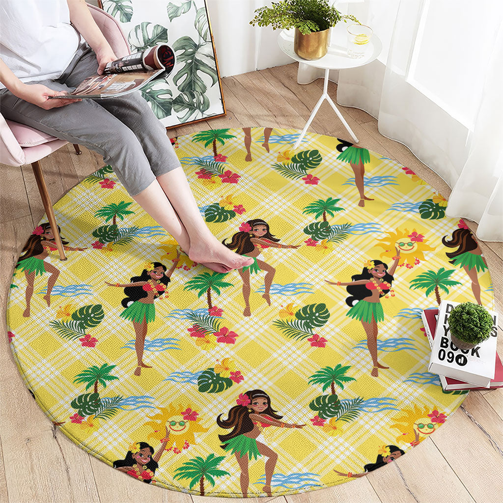 Hawaii Hula Girl Tropical Round Carpet Yellow Palaka LT01 - Polynesian Pride