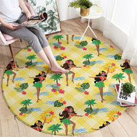 Hawaii Hula Girl Tropical Round Carpet Yellow Palaka LT01 - Polynesian Pride