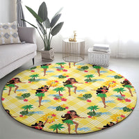 Hawaii Hula Girl Tropical Round Carpet Yellow Palaka LT01 - Polynesian Pride