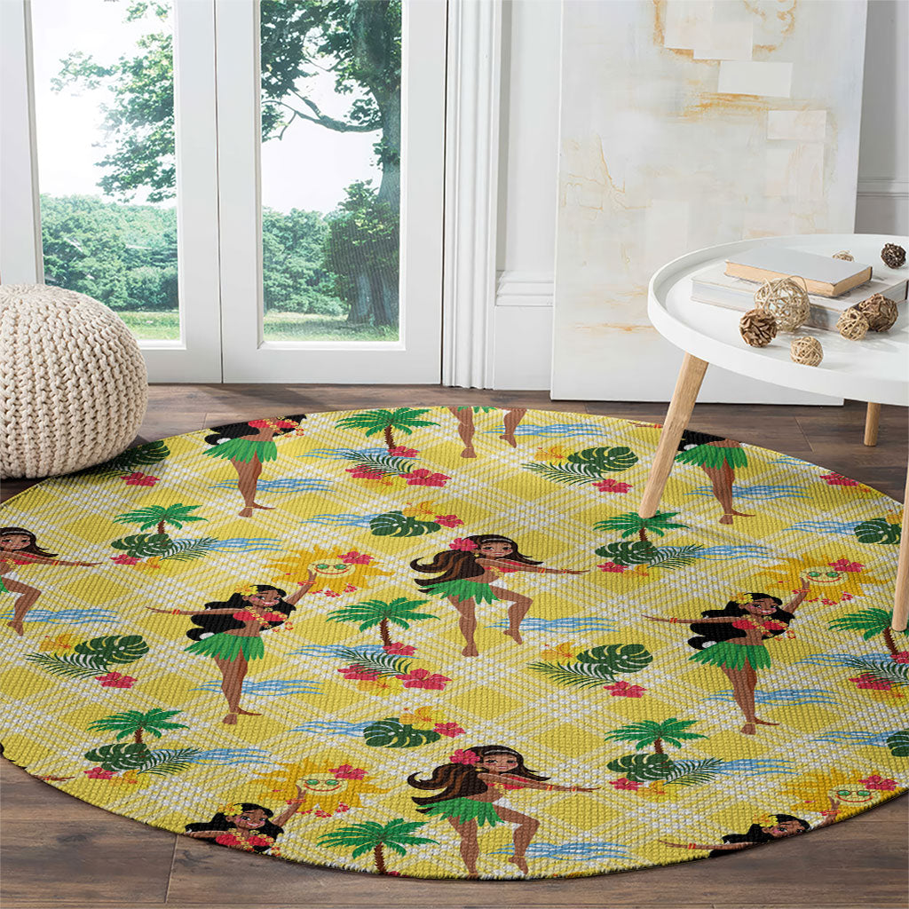 Hawaii Hula Girl Tropical Round Carpet Yellow Palaka LT01 - Polynesian Pride