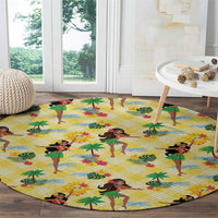 Hawaii Hula Girl Tropical Round Carpet Yellow Palaka LT01 - Polynesian Pride