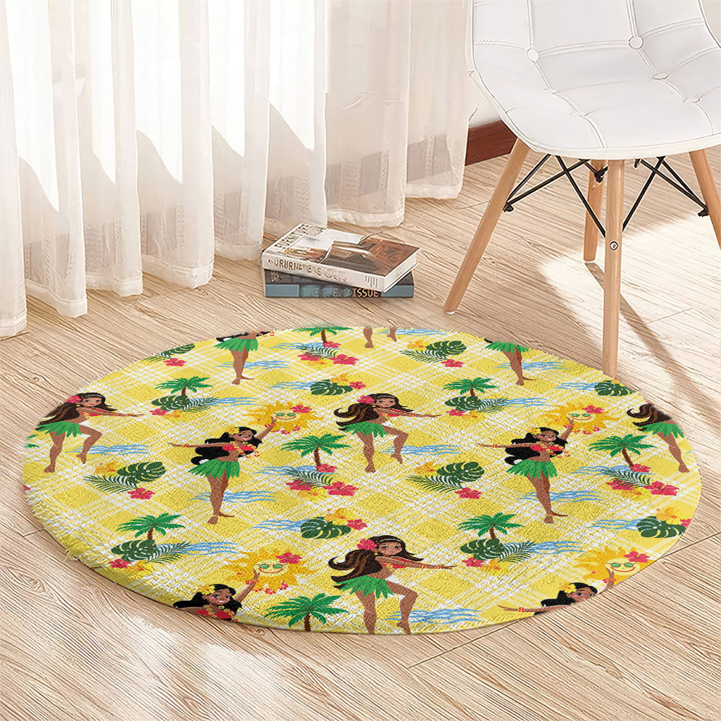 Hawaii Hula Girl Tropical Round Carpet Yellow Palaka LT01 - Polynesian Pride