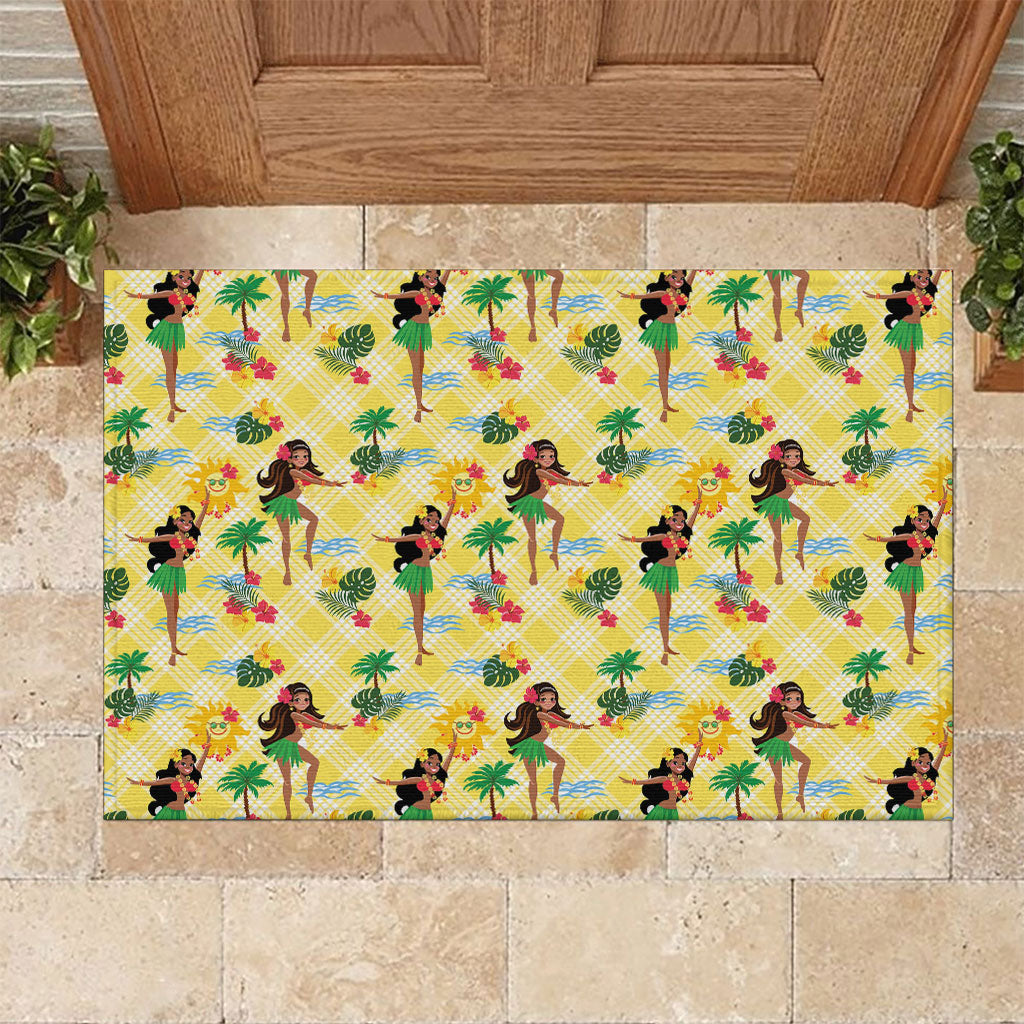 Hawaii Hula Girl Tropical Rubber Doormat Yellow Palaka LT01 Yellow - Polynesian Pride