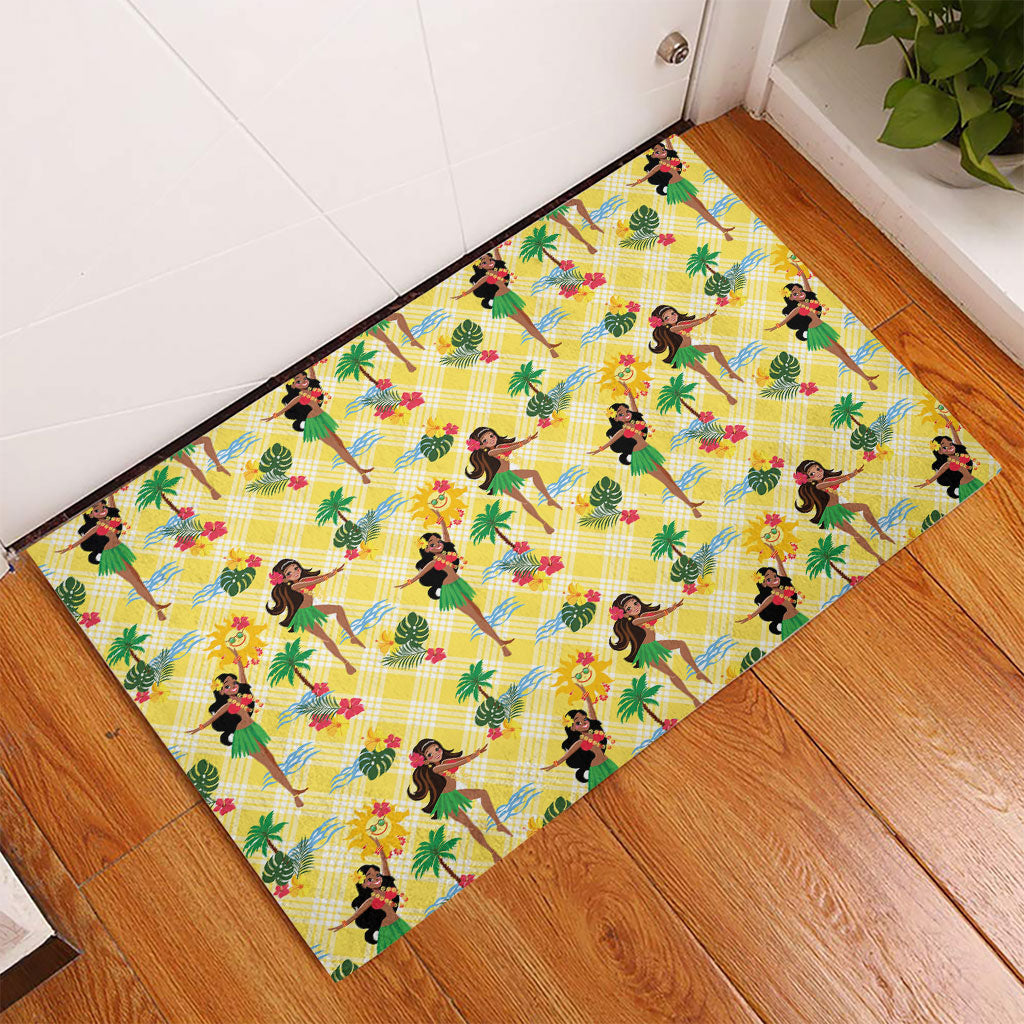 Hawaii Hula Girl Tropical Rubber Doormat Yellow Palaka LT01 - Polynesian Pride