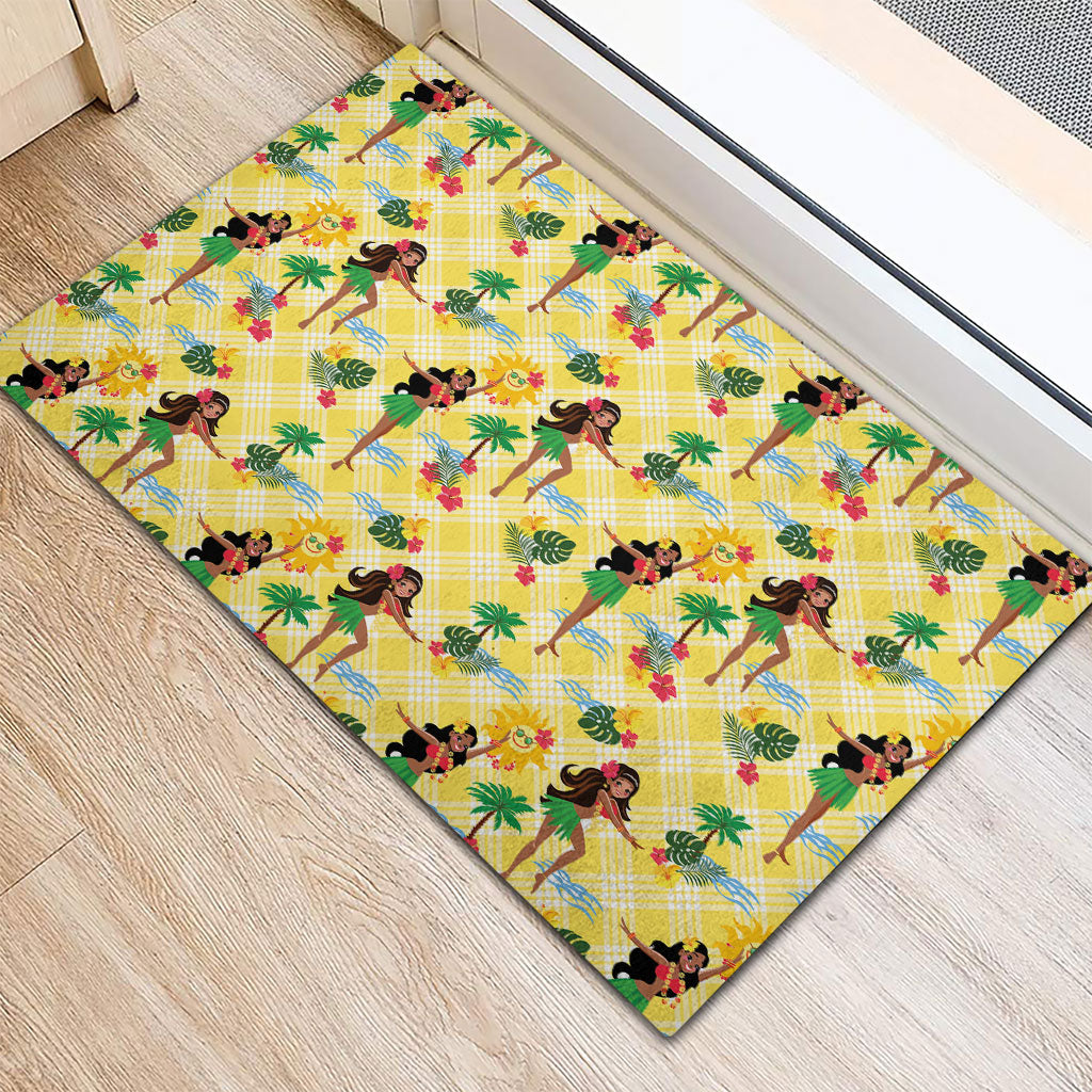 Hawaii Hula Girl Tropical Rubber Doormat Yellow Palaka LT01 - Polynesian Pride