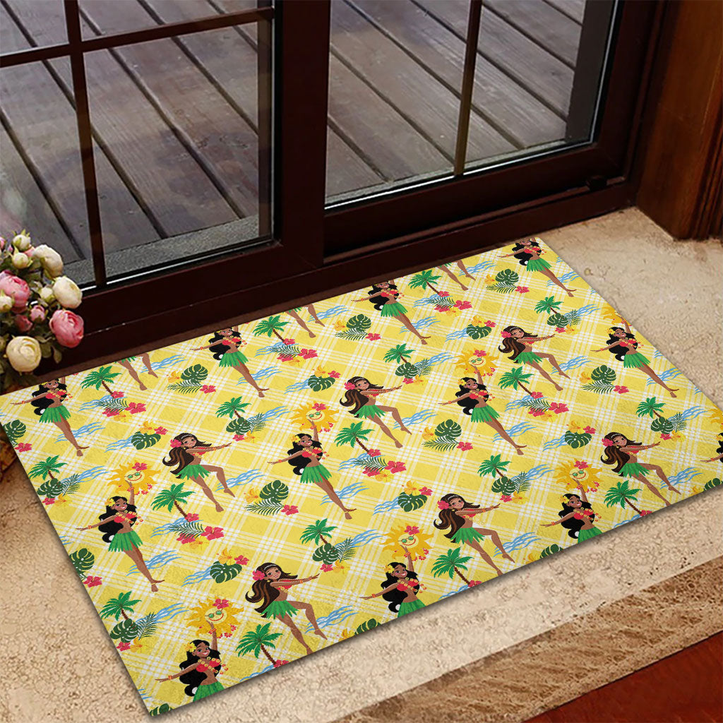Hawaii Hula Girl Tropical Rubber Doormat Yellow Palaka LT01 - Polynesian Pride