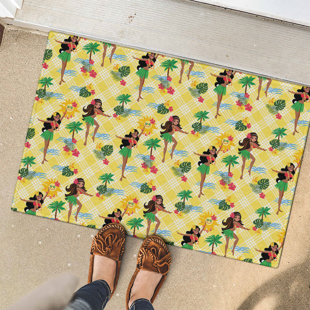 Hawaii Hula Girl Tropical Rubber Doormat Yellow Palaka LT01 - Polynesian Pride