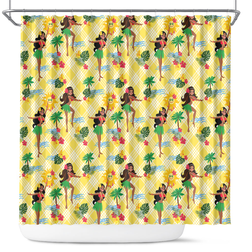 Hawaii Hula Girl Tropical Shower Curtain Yellow Palaka LT01 Yellow - Polynesian Pride