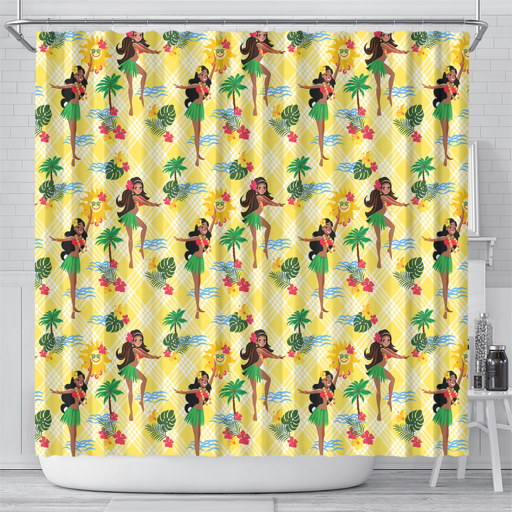Hawaii Hula Girl Tropical Shower Curtain Yellow Palaka LT01 - Polynesian Pride