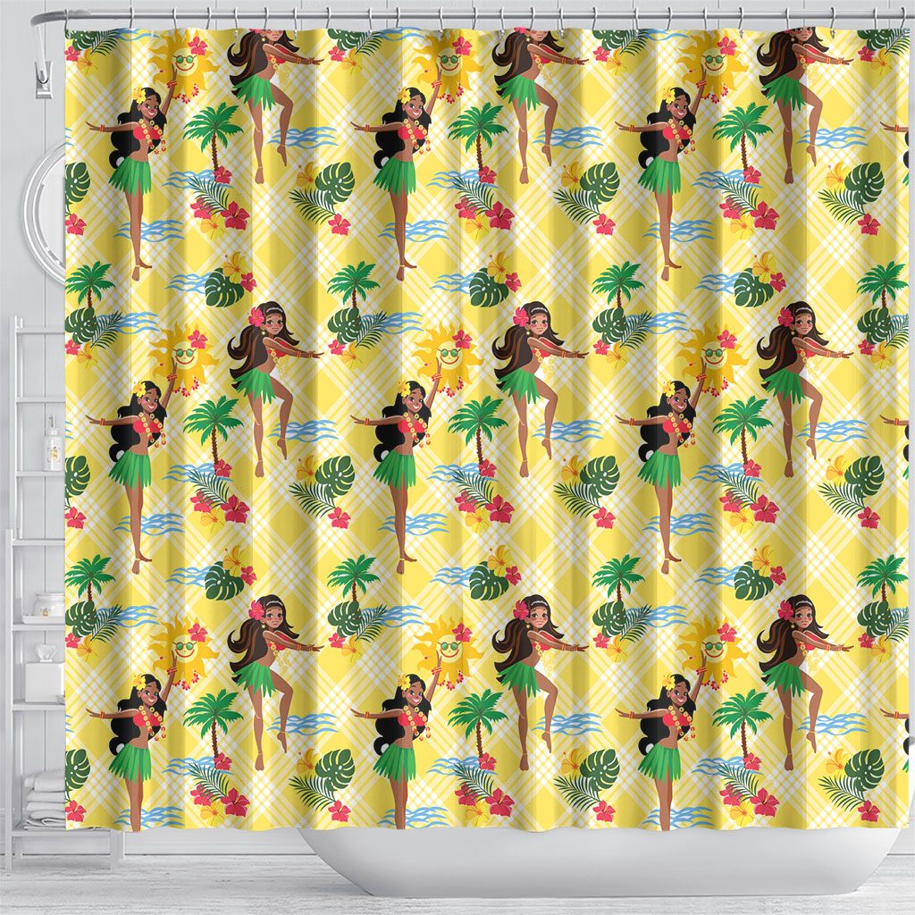 Hawaii Hula Girl Tropical Shower Curtain Yellow Palaka LT01 - Polynesian Pride