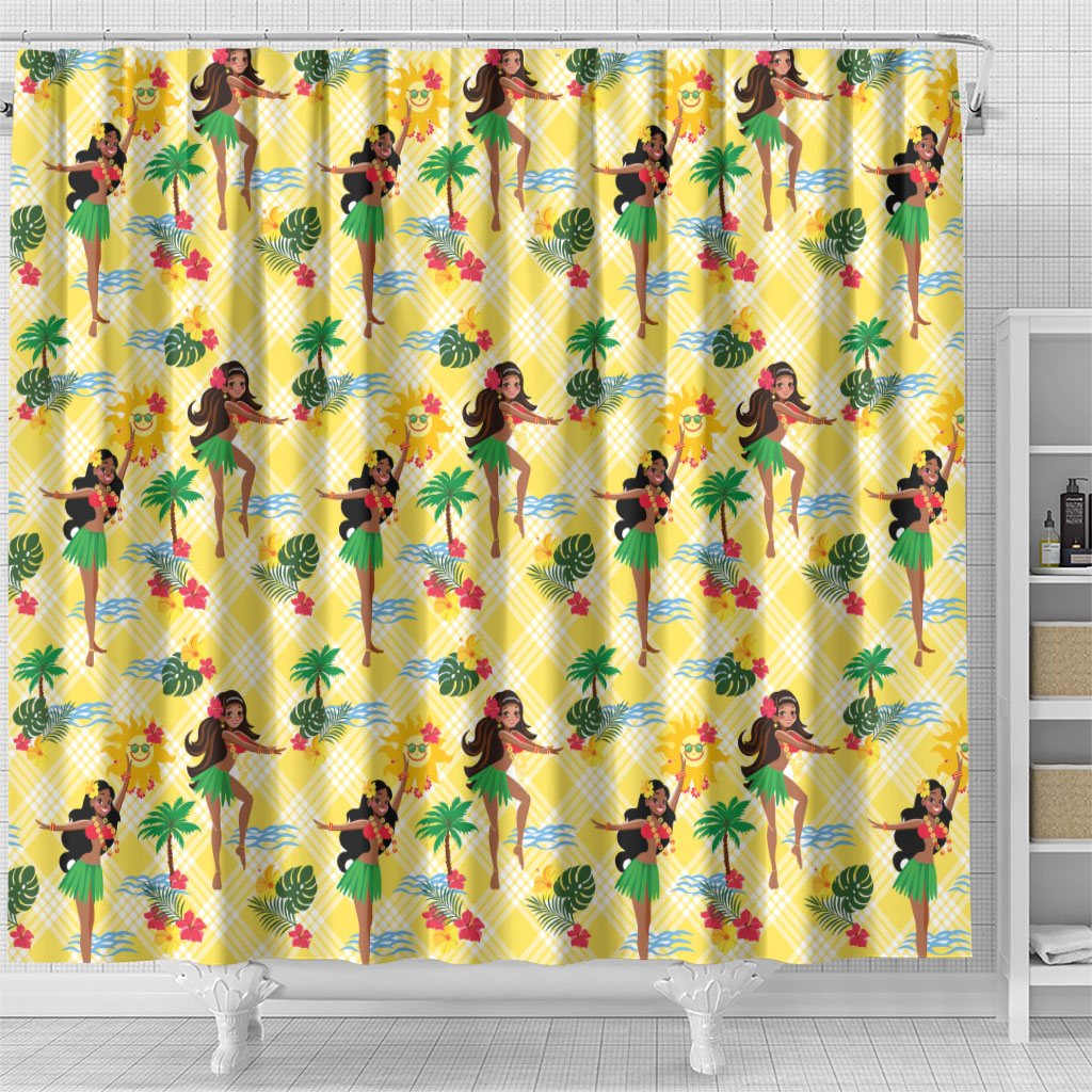 Hawaii Hula Girl Tropical Shower Curtain Yellow Palaka LT01 - Polynesian Pride