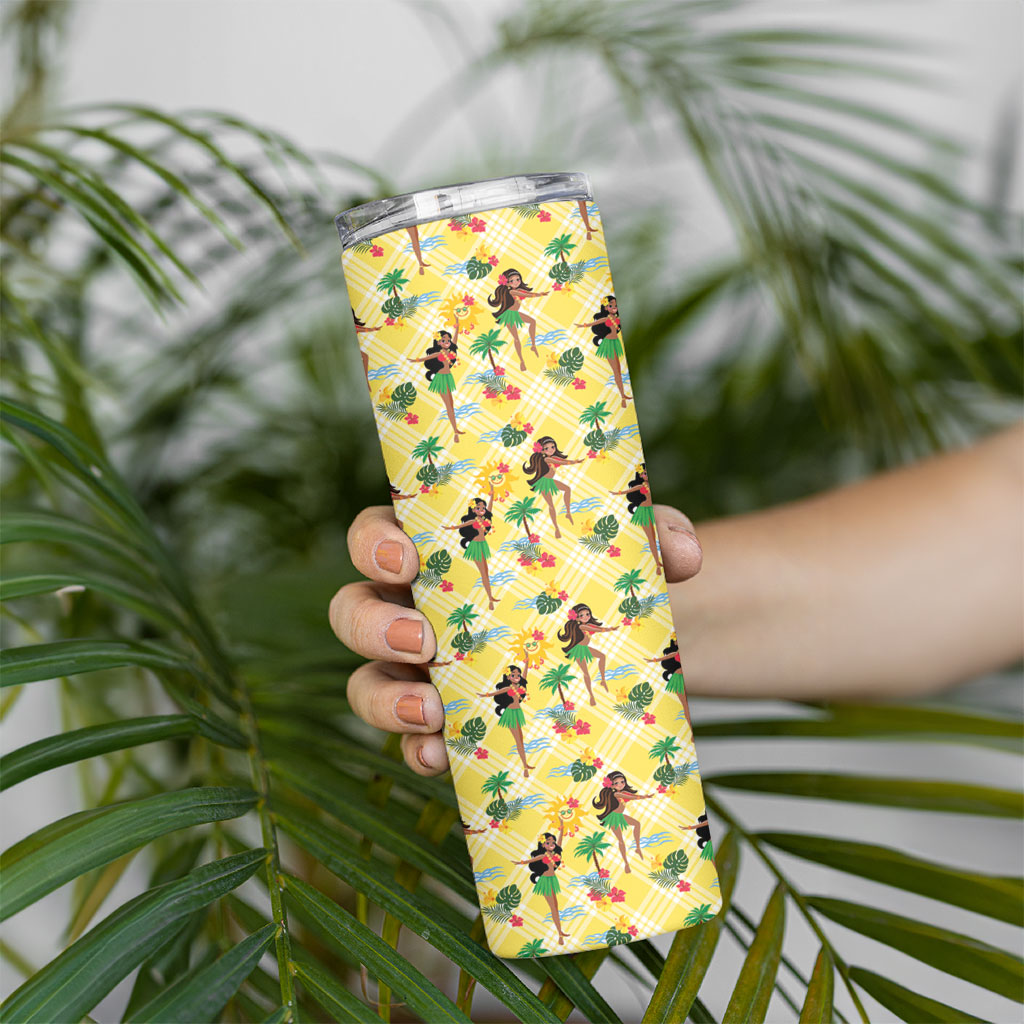 Hawaii Hula Girl Tropical Skinny Tumbler Yellow Palaka LT01 - Polynesian Pride