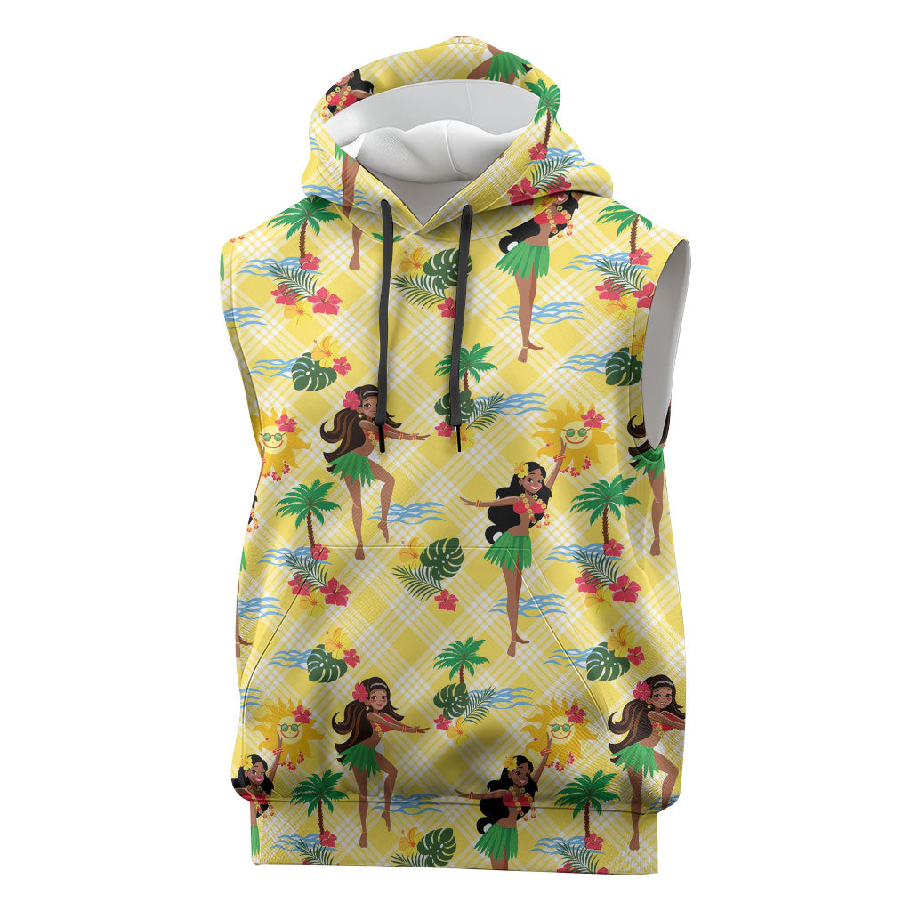 Hawaii Hula Girl Tropical Sleeveless Hoodie Yellow Palaka LT01 Yellow - Polynesian Pride