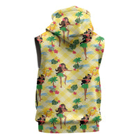 Hawaii Hula Girl Tropical Sleeveless Zip Hoodie Yellow Palaka LT01 - Polynesian Pride