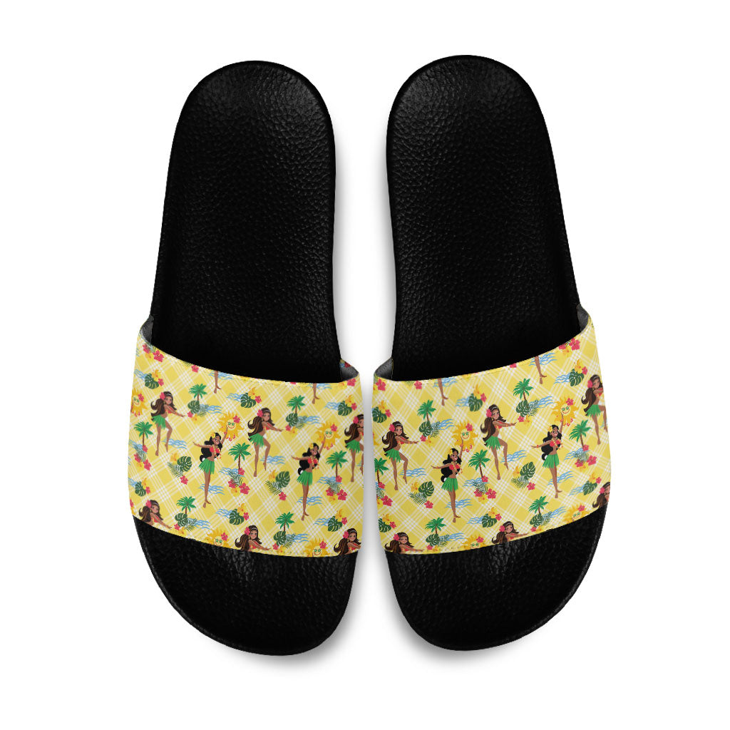 Hawaii Hula Girl Tropical Slide Sandals Yellow Palaka LT01 Yellow - Polynesian Pride