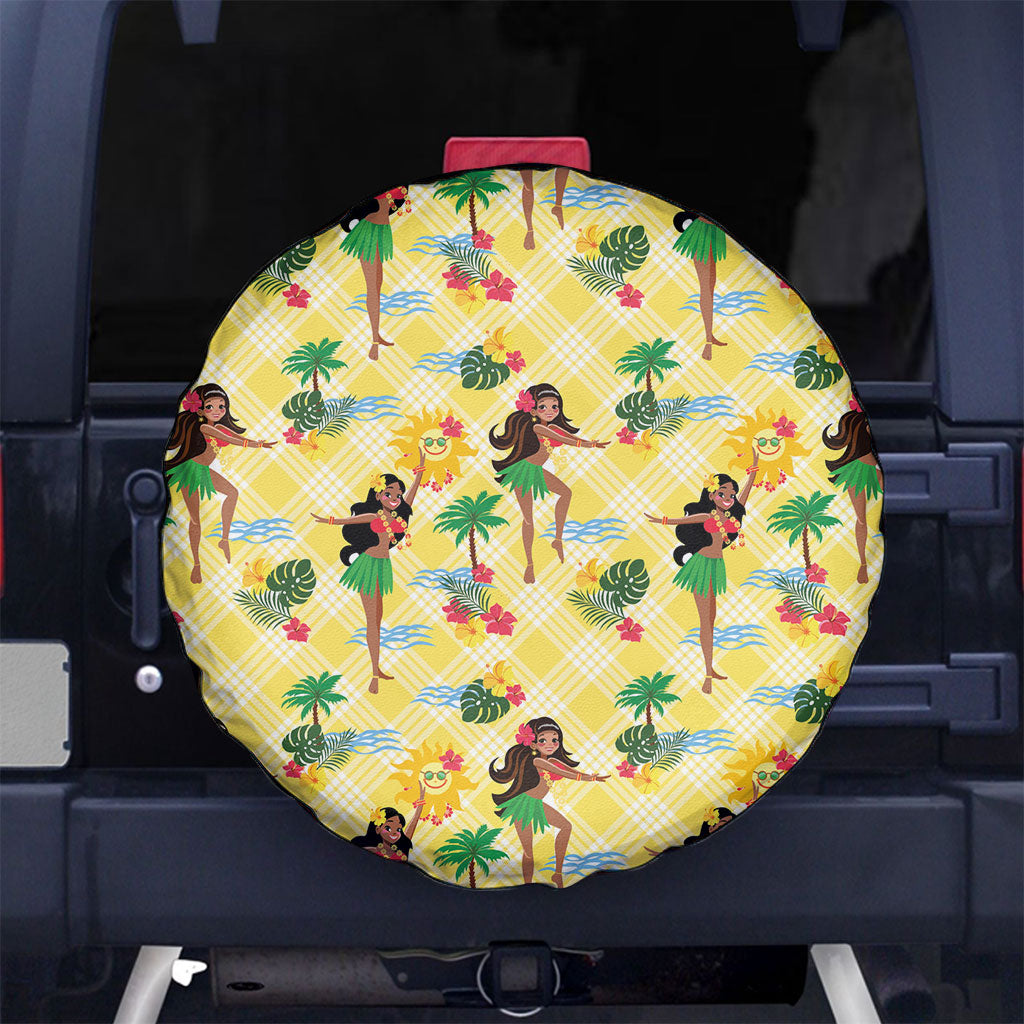 Hawaii Hula Girl Tropical Spare Tire Cover Yellow Palaka LT01 No hole Yellow - Polynesian Pride