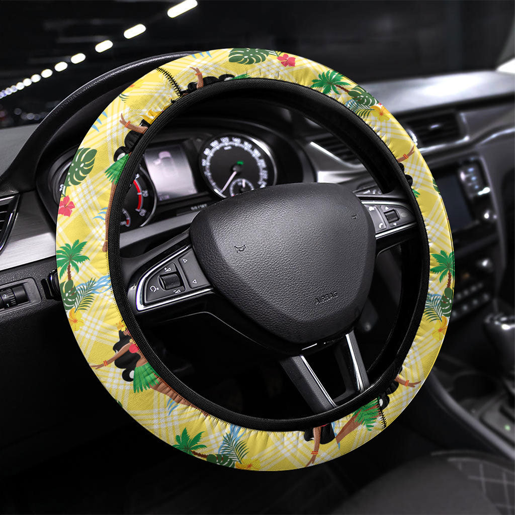 Hawaii Hula Girl Tropical Steering Wheel Cover Yellow Palaka LT01 Universal Fit Yellow - Polynesian Pride