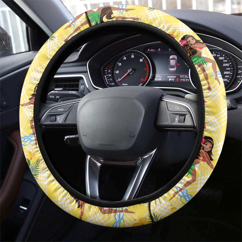Hawaii Hula Girl Tropical Steering Wheel Cover Yellow Palaka LT01 - Polynesian Pride