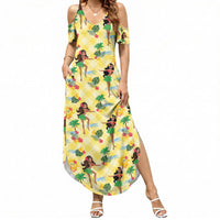 Hawaii Hula Girl Tropical Summer Maxi Dress Yellow Palaka LT01 Women Yellow - Polynesian Pride