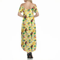 Hawaii Hula Girl Tropical Summer Maxi Dress Yellow Palaka LT01 - Polynesian Pride