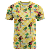 Hawaii Hula Girl Tropical T Shirt Yellow Palaka LT01 Yellow - Polynesian Pride