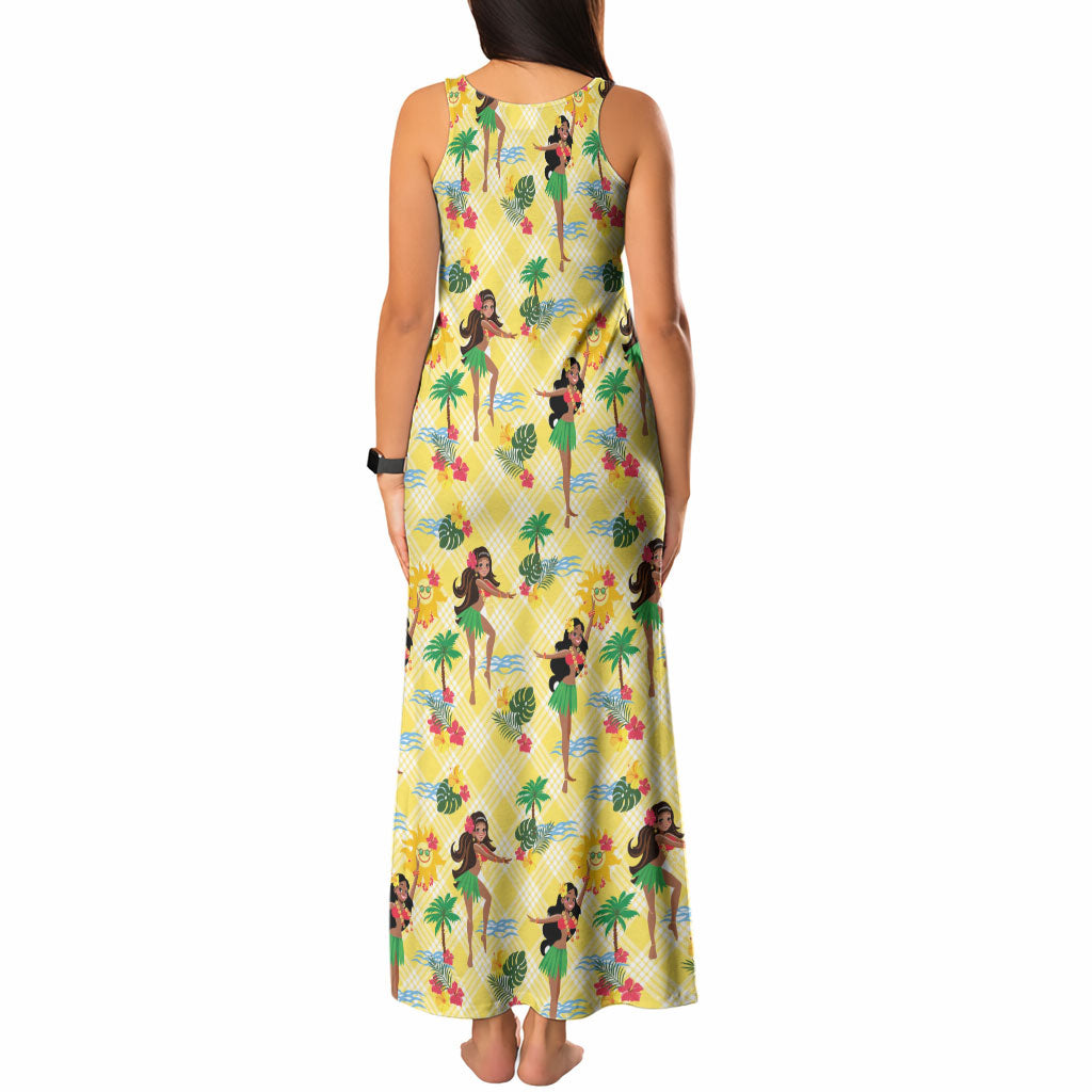 Hawaii Hula Girl Tropical Tank Maxi Dress Yellow Palaka LT01 - Polynesian Pride