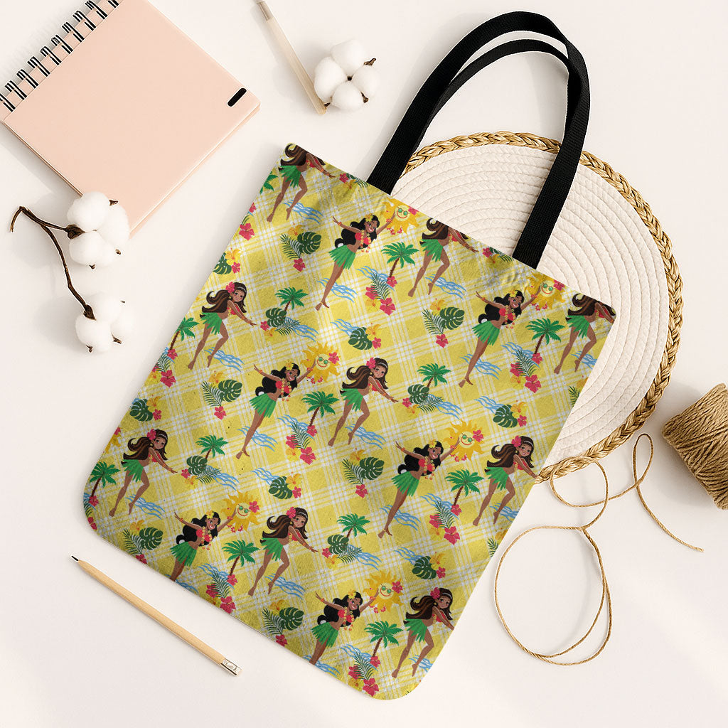 Hawaii Hula Girl Tropical Tote Bag Yellow Palaka LT01 Black Strap One Size Yellow - Polynesian Pride