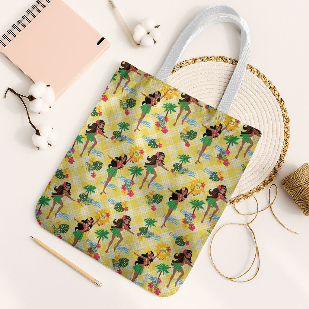 Hawaii Hula Girl Tropical Tote Bag Yellow Palaka LT01 White Strap One Size Yellow - Polynesian Pride