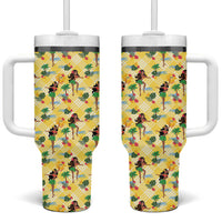 Hawaii Hula Girl Tropical Tumbler With Handle Yellow Palaka LT01 One Size: 40 oz Yellow - Polynesian Pride