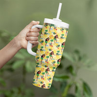 Hawaii Hula Girl Tropical Tumbler With Handle Yellow Palaka LT01 - Polynesian Pride