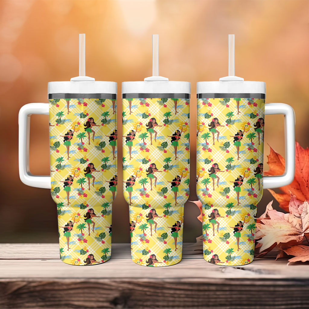 Hawaii Hula Girl Tropical Tumbler With Handle Yellow Palaka LT01 - Polynesian Pride