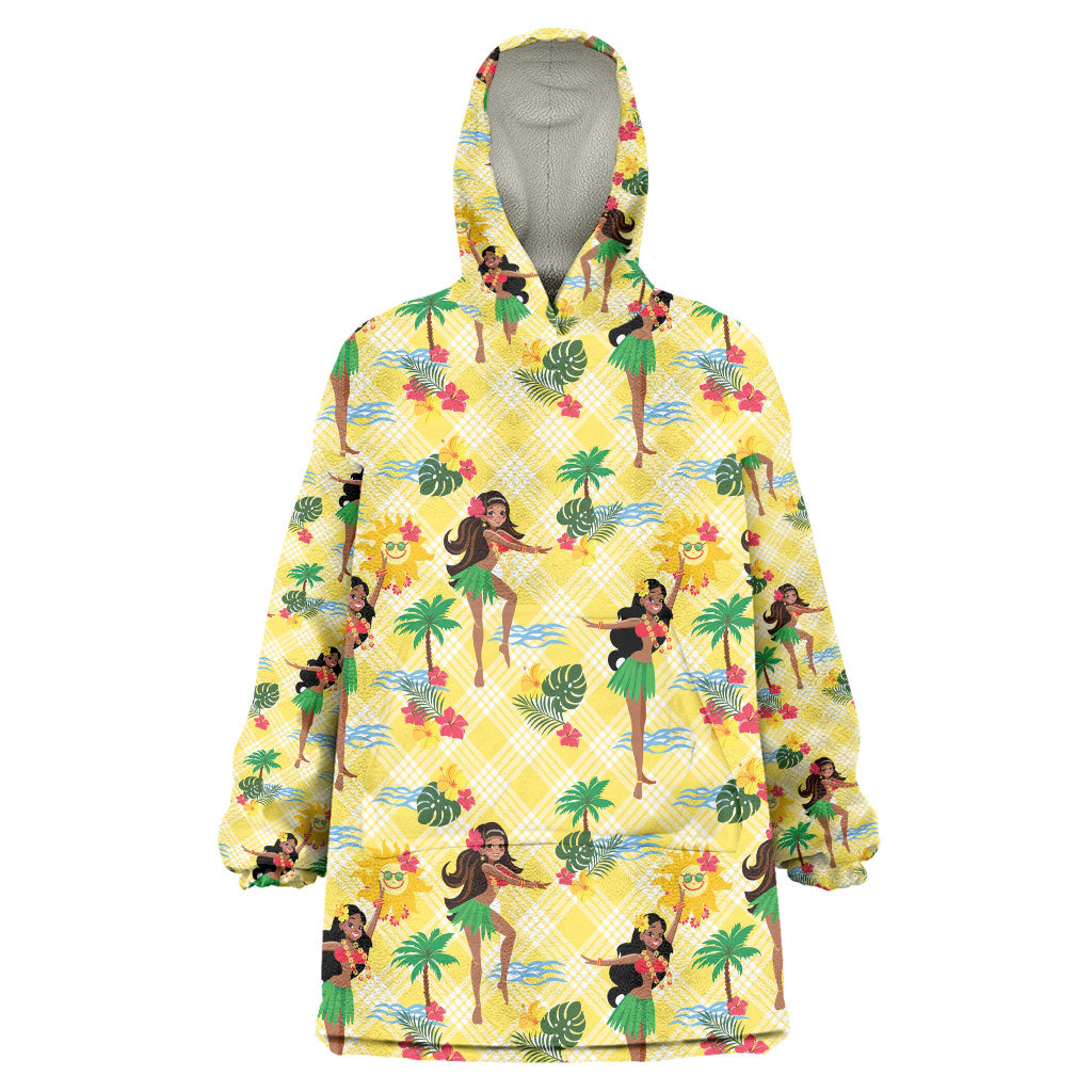 Hawaii Hula Girl Tropical Wearable Blanket Hoodie Yellow Palaka LT01 One Size Yellow - Polynesian Pride