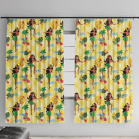 Hawaii Hula Girl Tropical Window Curtain Yellow Palaka LT01 With Hooks Yellow - Polynesian Pride
