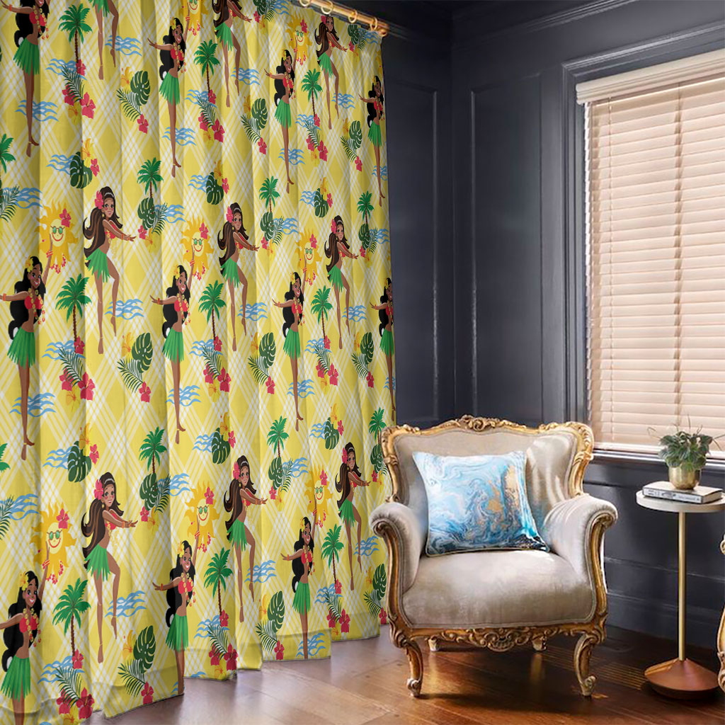 Hawaii Hula Girl Tropical Window Curtain Yellow Palaka LT01 - Polynesian Pride