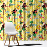 Hawaii Hula Girl Tropical Window Curtain Yellow Palaka LT01 - Polynesian Pride
