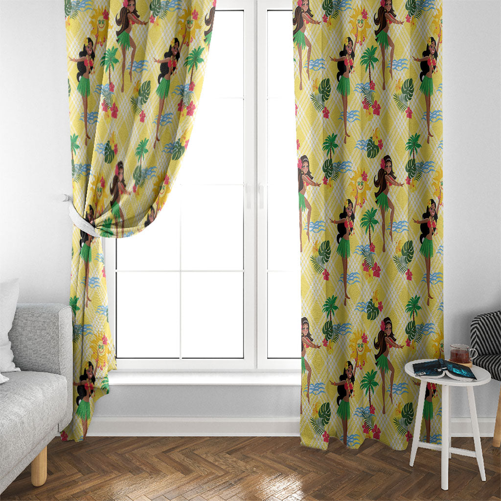 Hawaii Hula Girl Tropical Window Curtain Yellow Palaka LT01 - Polynesian Pride