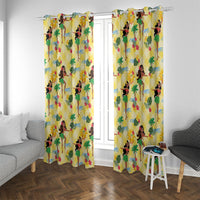 Hawaii Hula Girl Tropical Window Curtain Yellow Palaka LT01 With Grommets Yellow - Polynesian Pride