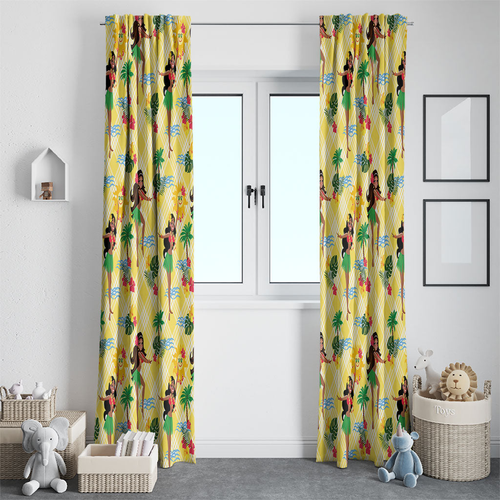 Hawaii Hula Girl Tropical Window Curtain Yellow Palaka LT01 - Polynesian Pride