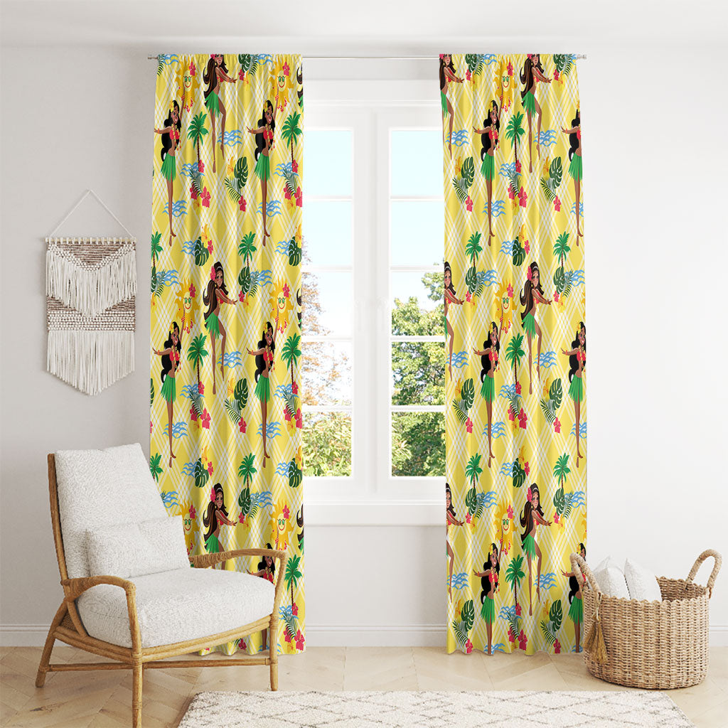 Hawaii Hula Girl Tropical Window Curtain Yellow Palaka LT01 - Polynesian Pride