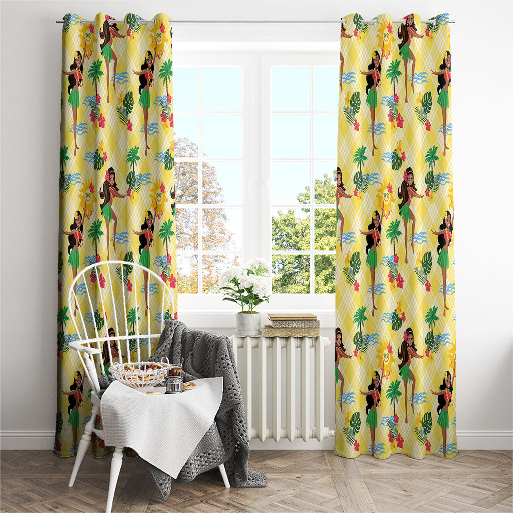 Hawaii Hula Girl Tropical Window Curtain Yellow Palaka LT01 - Polynesian Pride
