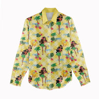 Hawaii Hula Girl Tropical Women Casual Shirt Yellow Palaka LT01 - Polynesian Pride