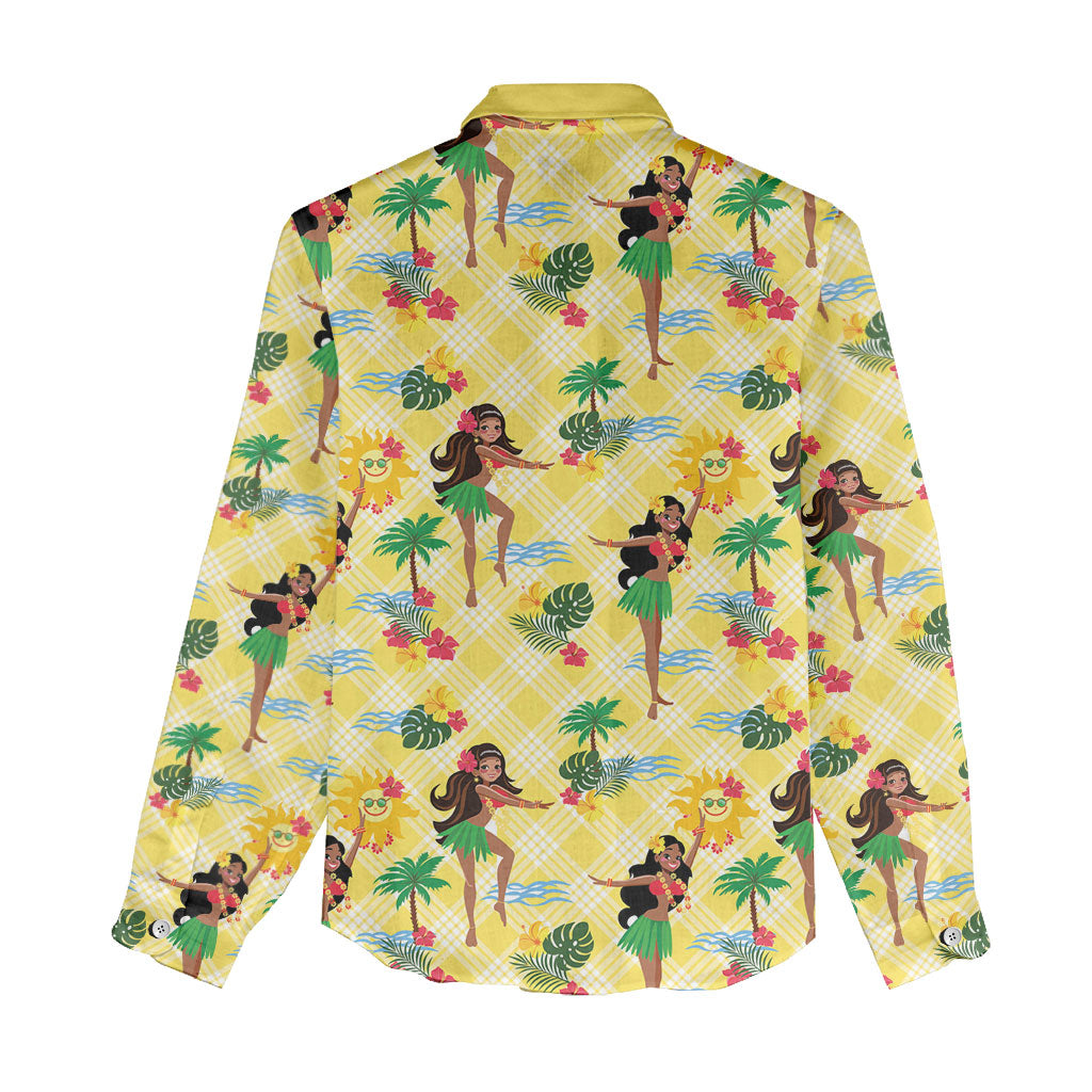 Hawaii Hula Girl Tropical Women Casual Shirt Yellow Palaka LT01 - Polynesian Pride
