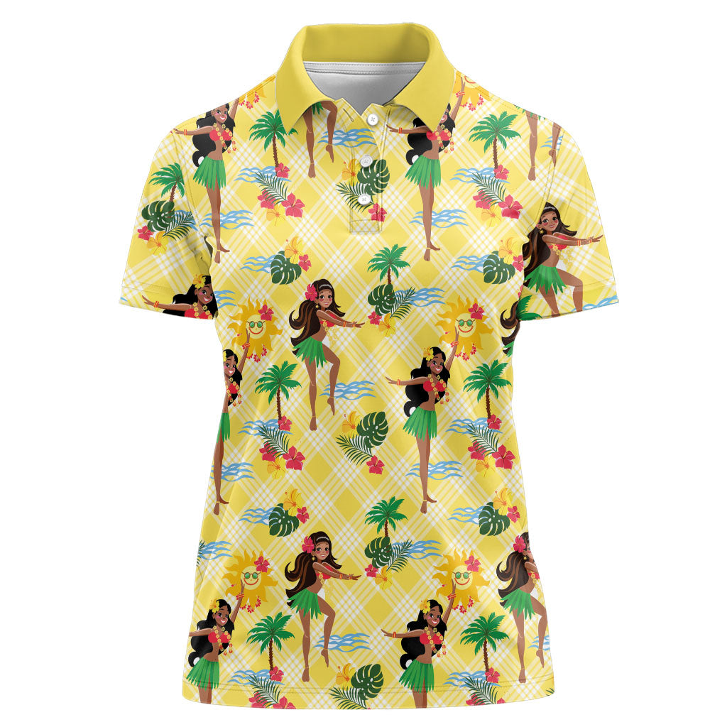 Hawaii Hula Girl Tropical Women Polo Shirt Yellow Palaka LT01 Female Yellow - Polynesian Pride