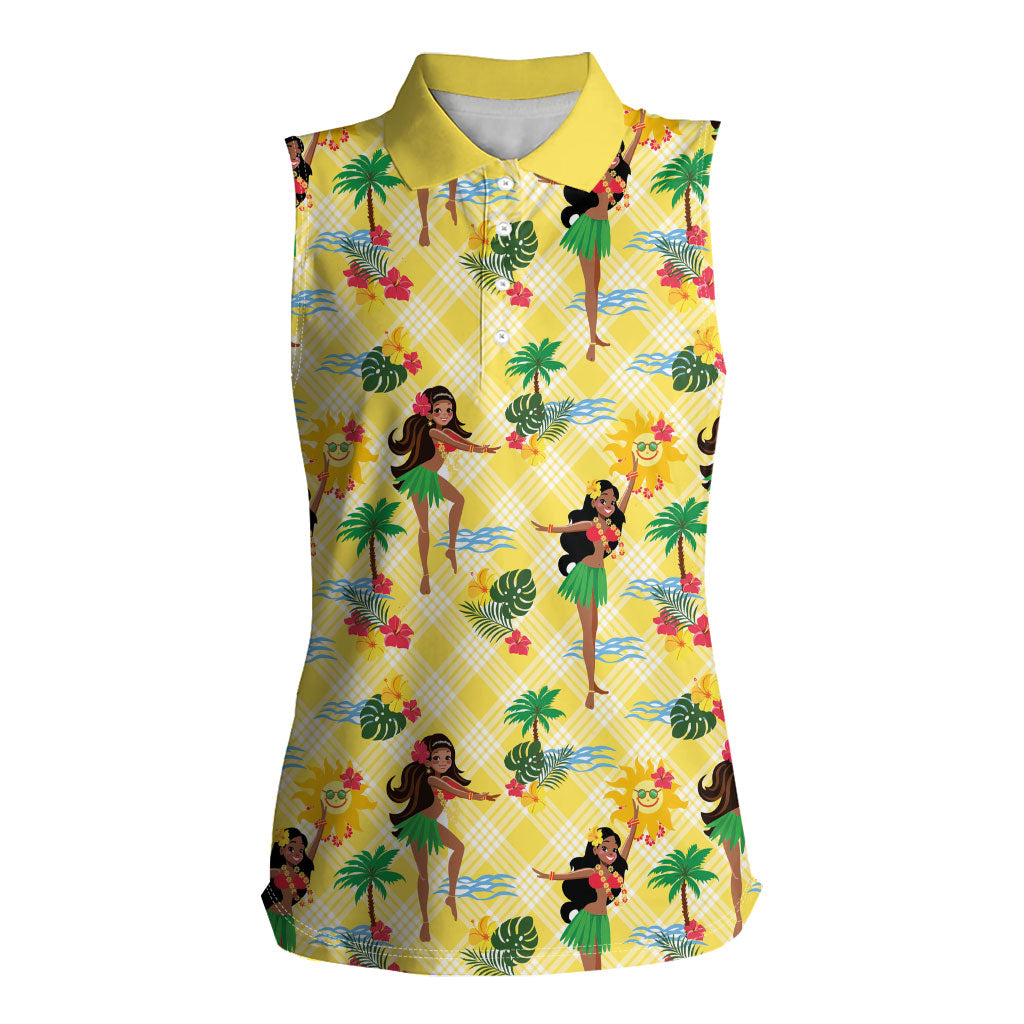 Hawaii Hula Girl Tropical Women Sleeveless Polo Shirt Yellow Palaka LT01 Female Yellow - Polynesian Pride